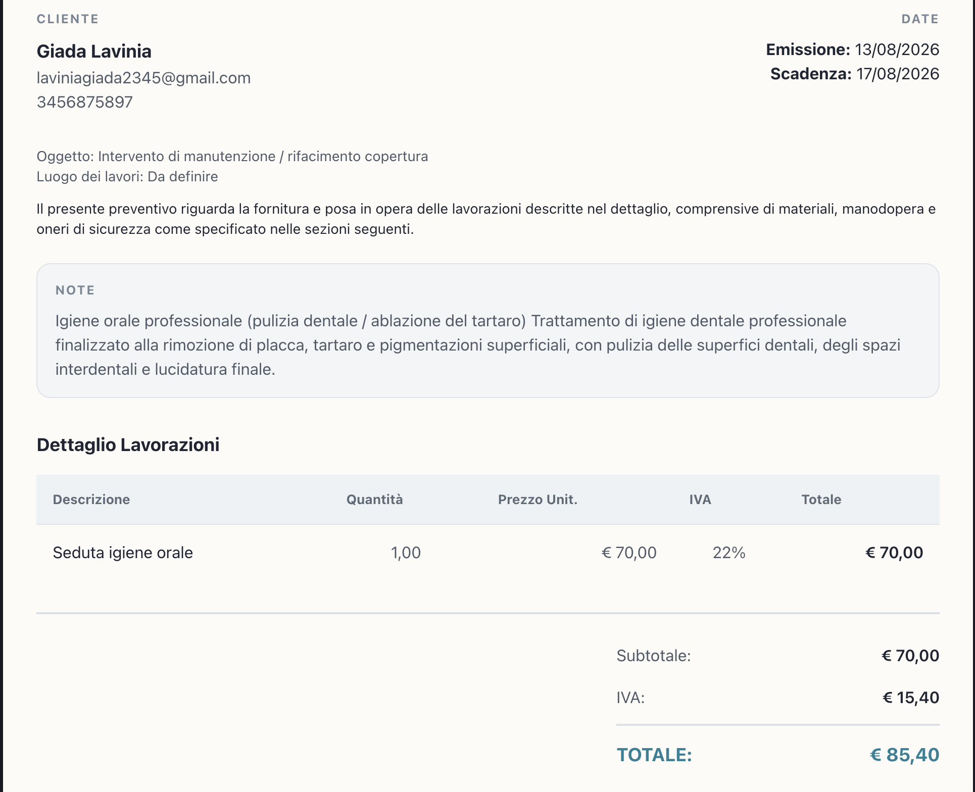 Screenshot preventivi Modura